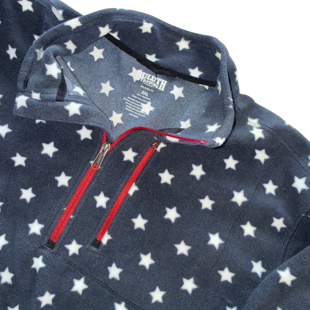 Duluth Trading Co Fleece Pullover 3XL Blue Star Print Quarter Zip Chest Pocket